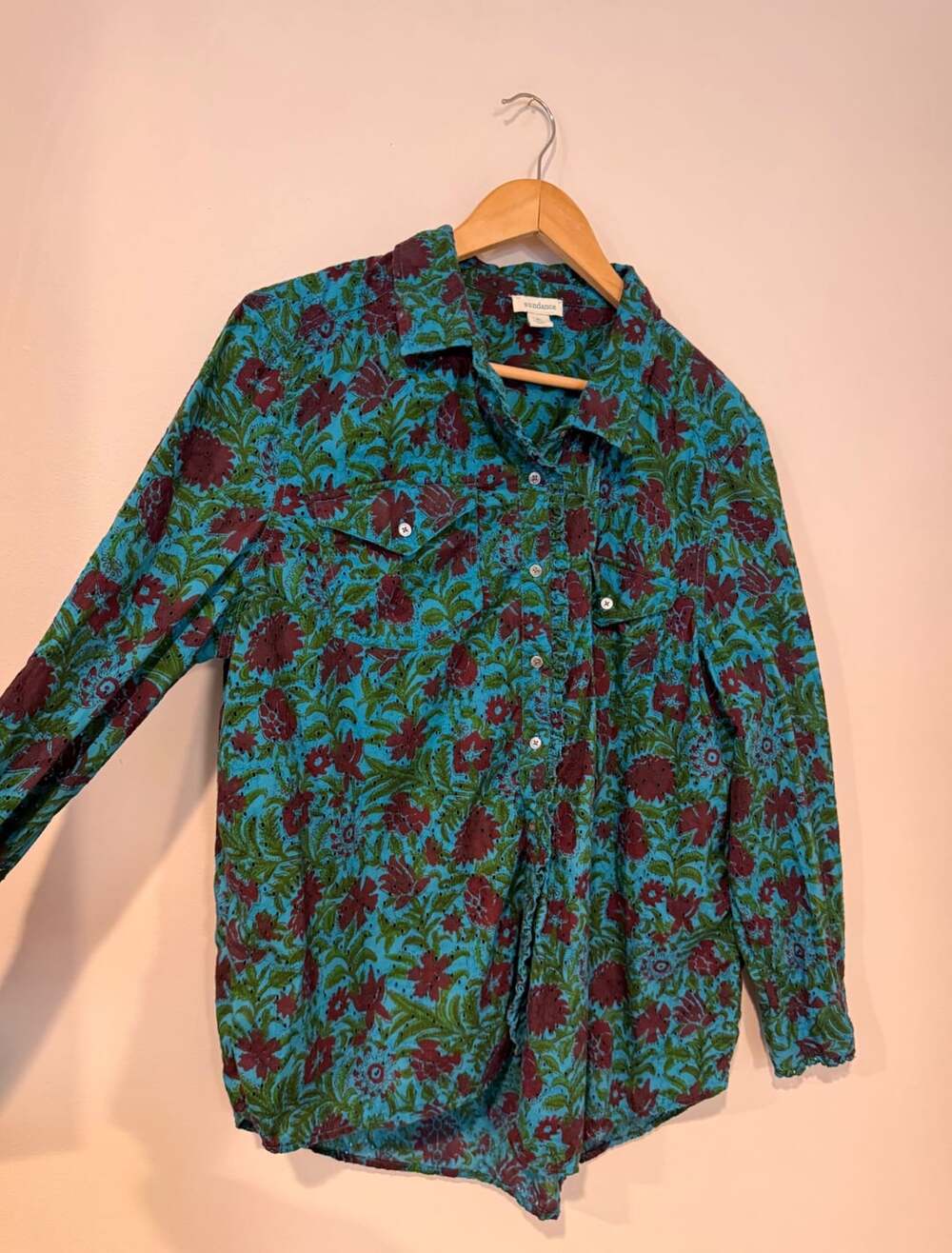 Sundance Floral Button Up Shirt Size XL Blue Green Red Long Sleeve